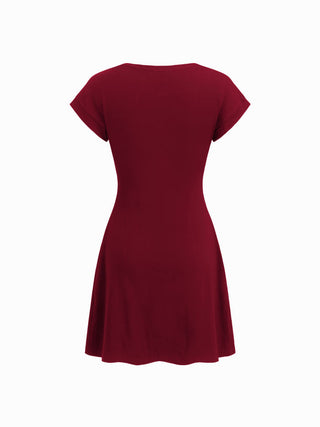 Cotton-blend Round Neckline Ruched Mini Dress