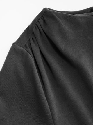 Cotton-blend Boat Neck Ruched Short Sleeve Tee