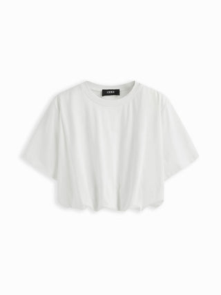 Cotton Short Sleeve Bubble Hem Oversized Crop Tee