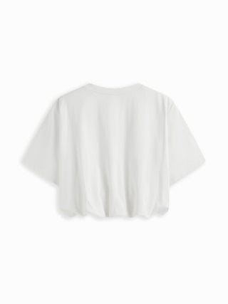 Cotton Short Sleeve Bubble Hem Oversized Crop Tee
