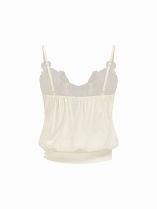 Satin V-neck Floral Lace Trim Cami Blouse