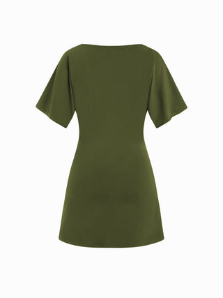Boat Neck Short Sleeve Ruched A-line Mini Dress