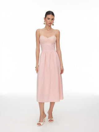 Lace Sweetheart Corset Flare Midi Dress