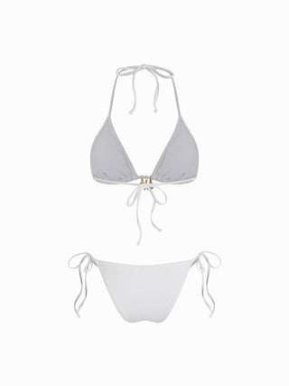 Halter Neckline Charm Detail Triangle Tie Side Bikini Set With Lace Sarong