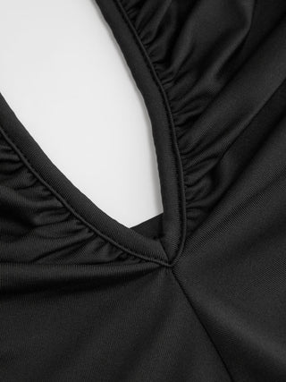 Textured V-neck Ruched Halter Twist Knotted Cami Top