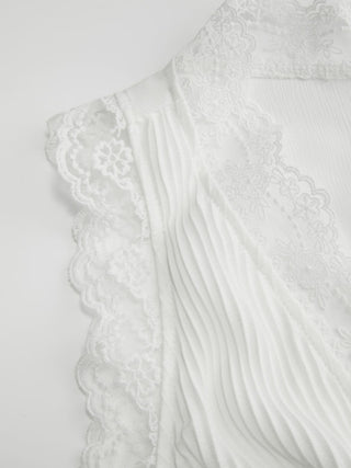 Textured V-neck Lace Trim Criss Cross Short Blouse