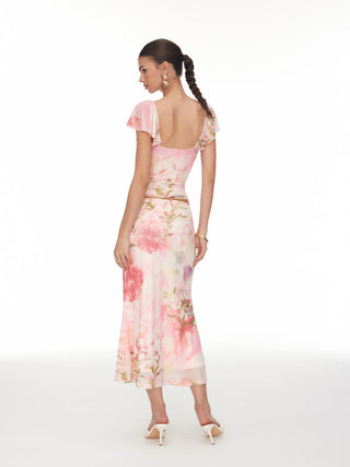 Floral Lace Trim Top and Maxi Skirt Set