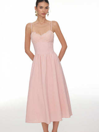 Lace Sweetheart Corset Flare Midi Dress