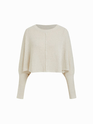 Knit Textured Batwing Sleeve Center Seam Crop Top