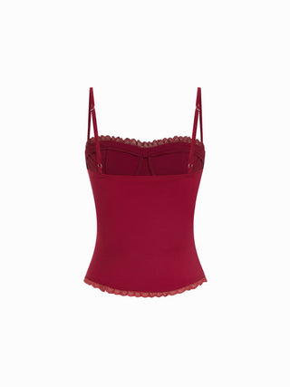 Sweetheart Neck Lace Trim Slim Corset Cami Top