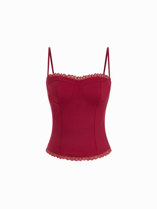 Sweetheart Neck Lace Trim Slim Corset Cami Top