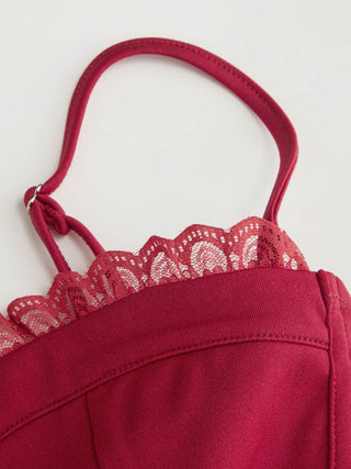 Sweetheart Neck Lace Trim Slim Corset Cami Top