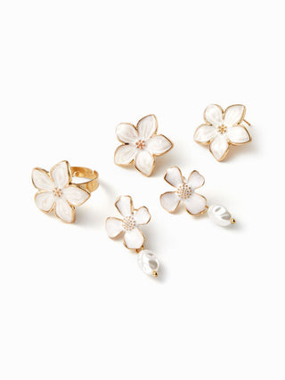 FLOWER FAUX PEARL RING & EARRINGS SET