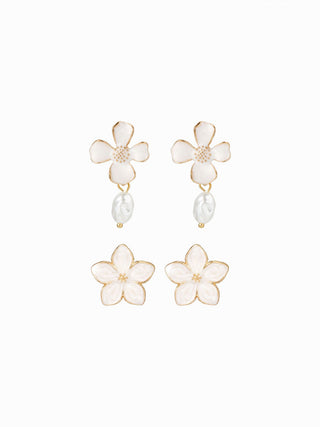 FLOWER FAUX PEARL RING & EARRINGS SET