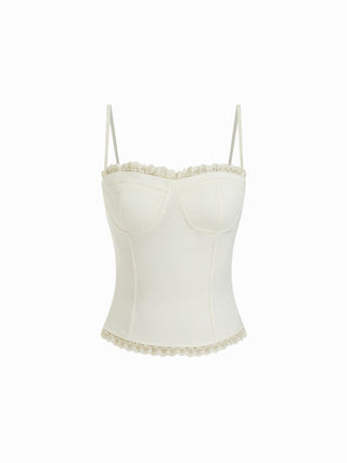 Sweetheart Neck Lace Trim Slim Corset Cami Top