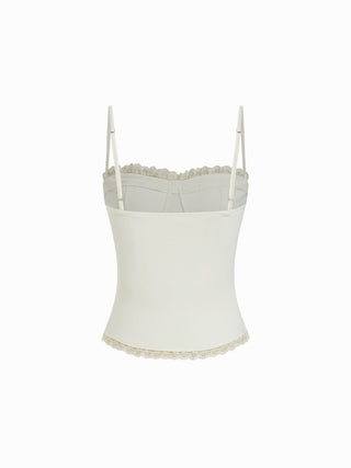 Sweetheart Neck Lace Trim Slim Corset Cami Top