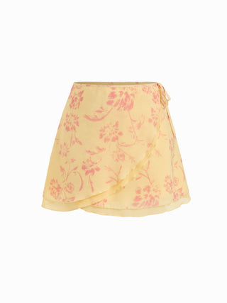 Chiffon Low Rise Aztec Asymmetrical Knotted A-line Mini Skirt