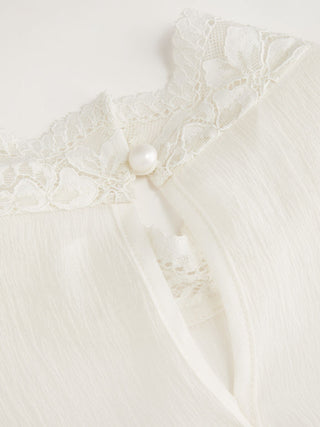 Chiffon Stand Collar Lace Panel Leg-of-mutton Sleeve Blouse