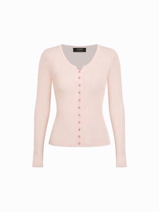 Knit Round Neckline Long Sleeve Cardigan