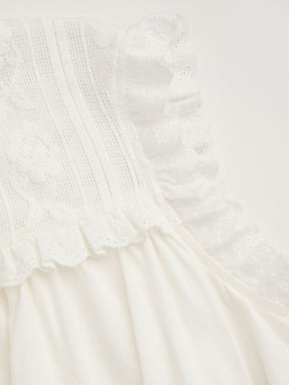 Linen-blend Embroidery Ruffle Hem Bowknot Crop Blouse