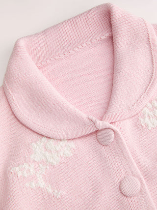 Cotton-blend Floral Embroidery Peter Pan Collar Long Sleeve Knit Top