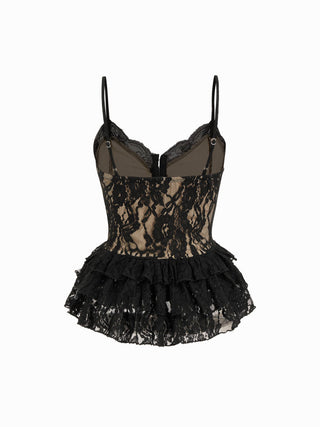 Lace Graphic V-neck Peplum Hem Cami Top