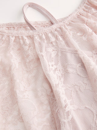 Lace Boat Neck Shirred Short Sleeve Ruffle Hem Top