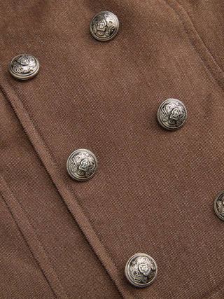 Halter Neckline Metal Button Pleated Mini Dress