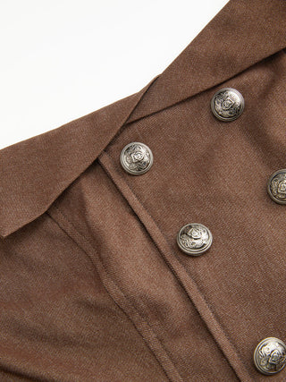 Halter Neckline Metal Button Pleated Mini Dress