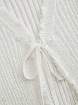 Knit Textured V-neck Tie Front Ruffle Sleeve Crop Top