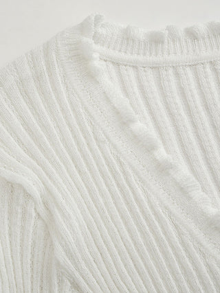 Knit Textured V-neck Tie Front Ruffle Sleeve Crop Top
