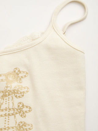 Cotton-blend Chain Graphic Scoop Neck Lace Trim Cami Top