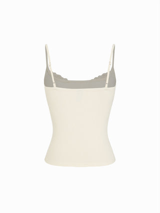 Cotton-blend Chain Graphic Scoop Neck Lace Trim Cami Top
