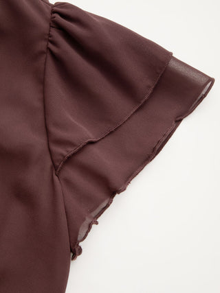 Chiffon V-neck Ruffled Sleeve Top & Low Rise A-line Midi Skirt Set