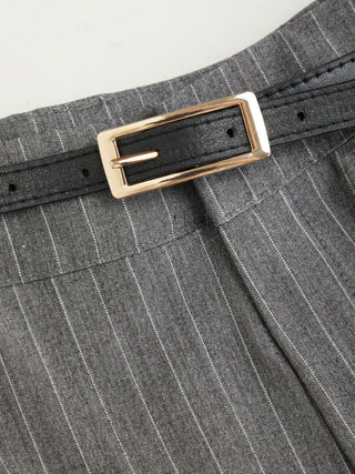 Mid Rise Striped Wide Leg Trousers With Belt
