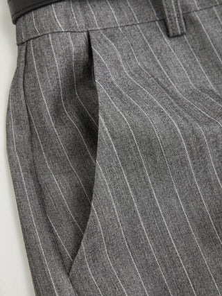 Mid Rise Striped Wide Leg Trousers With Belt