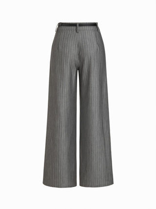 Mid Rise Striped Wide Leg Trousers With Belt