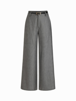 Mid Rise Striped Wide Leg Trousers With Belt