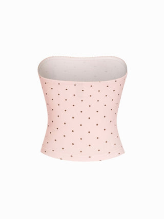 Cotton Pointelle Ditsy Floral Ruched Bowknot Crop Bandeau Top