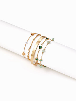 5PCS RHINESTONE & FAUX PEARL BRACELET SET