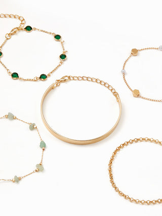 5PCS RHINESTONE & FAUX PEARL BRACELET SET