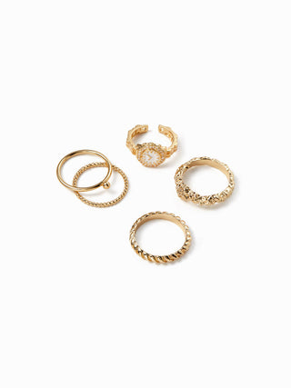 5PCS CLOCK & TWISTED RING SET