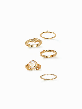 5PCS CLOCK & TWISTED RING SET