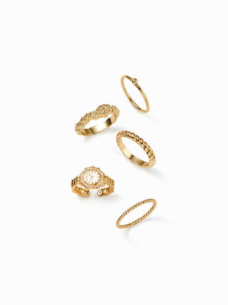 5PCS CLOCK & TWISTED RING SET