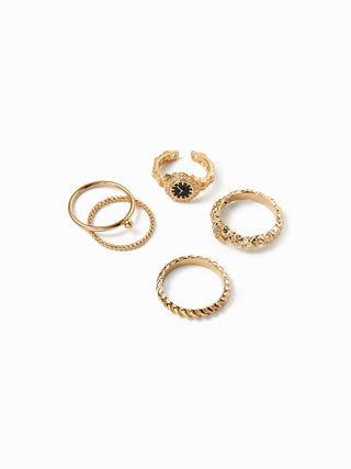 5PCS CLOCK & TWISTED RING SET