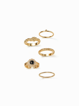 5PCS CLOCK & TWISTED RING SET
