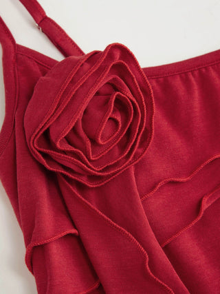 Cotton-blend Scoop Neckline Rosette Ruffle Asymmetrical Hem Cami Top