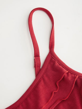 Cotton-blend Scoop Neckline Rosette Ruffle Asymmetrical Hem Cami Top