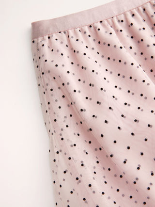 Mesh Low Rise Polka Dot Ruffled Flared Midi Skirt