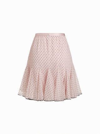 Mesh Low Rise Polka Dot Ruffled Flared Midi Skirt